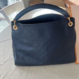 Louis Vuitton Dark Blue Hobo Bag with Gold Accents